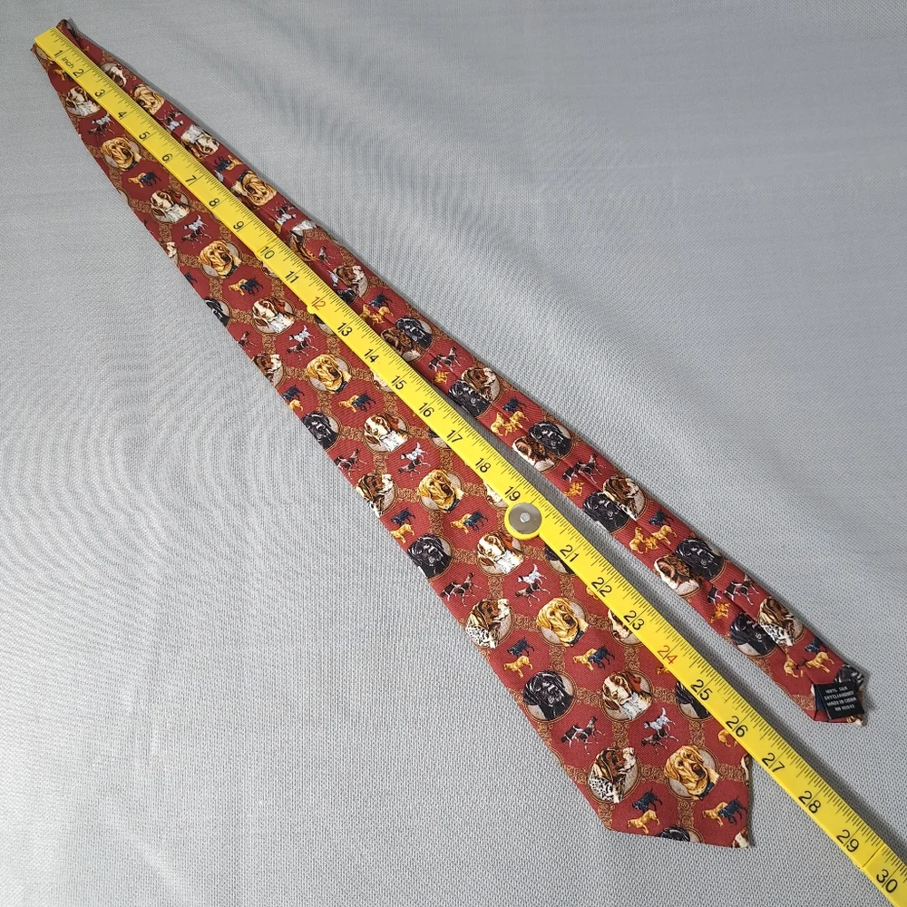Vintage Men's 100% Silk Tie 2004 Jon Q.‎ Wright & Artists Color/Copper Dogs